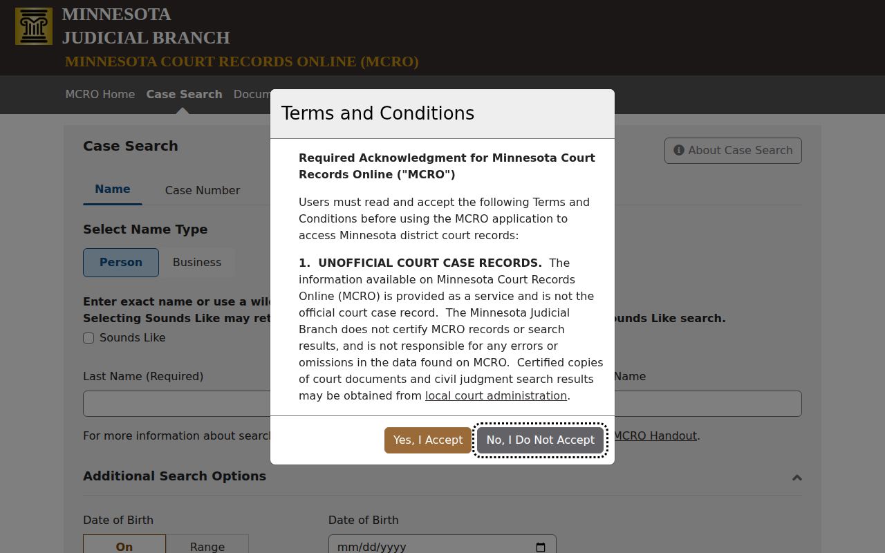Minnesota court search for Benton County warrant records