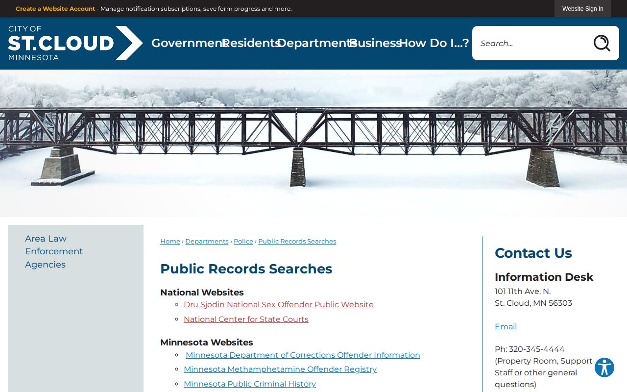 Saint Cloud public records search page for Benton County custody records